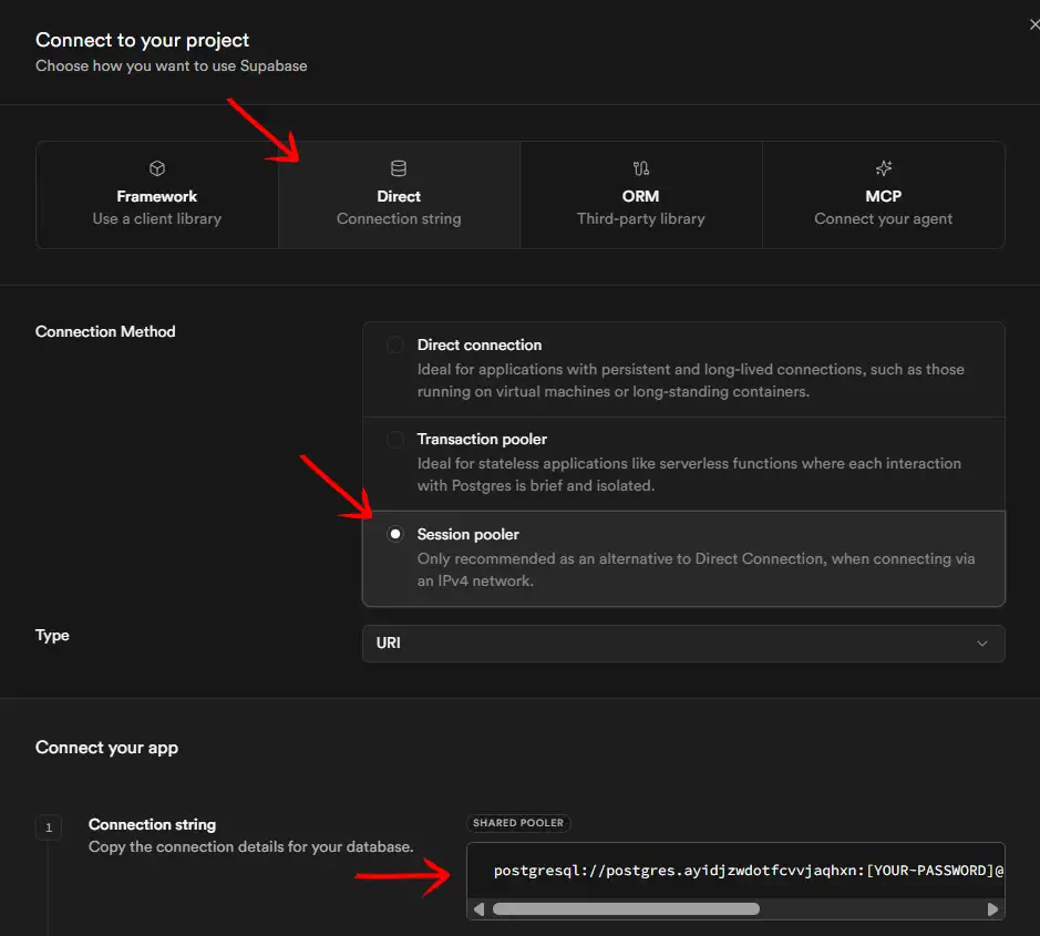 Passo 2: Copiar URL do Pooler