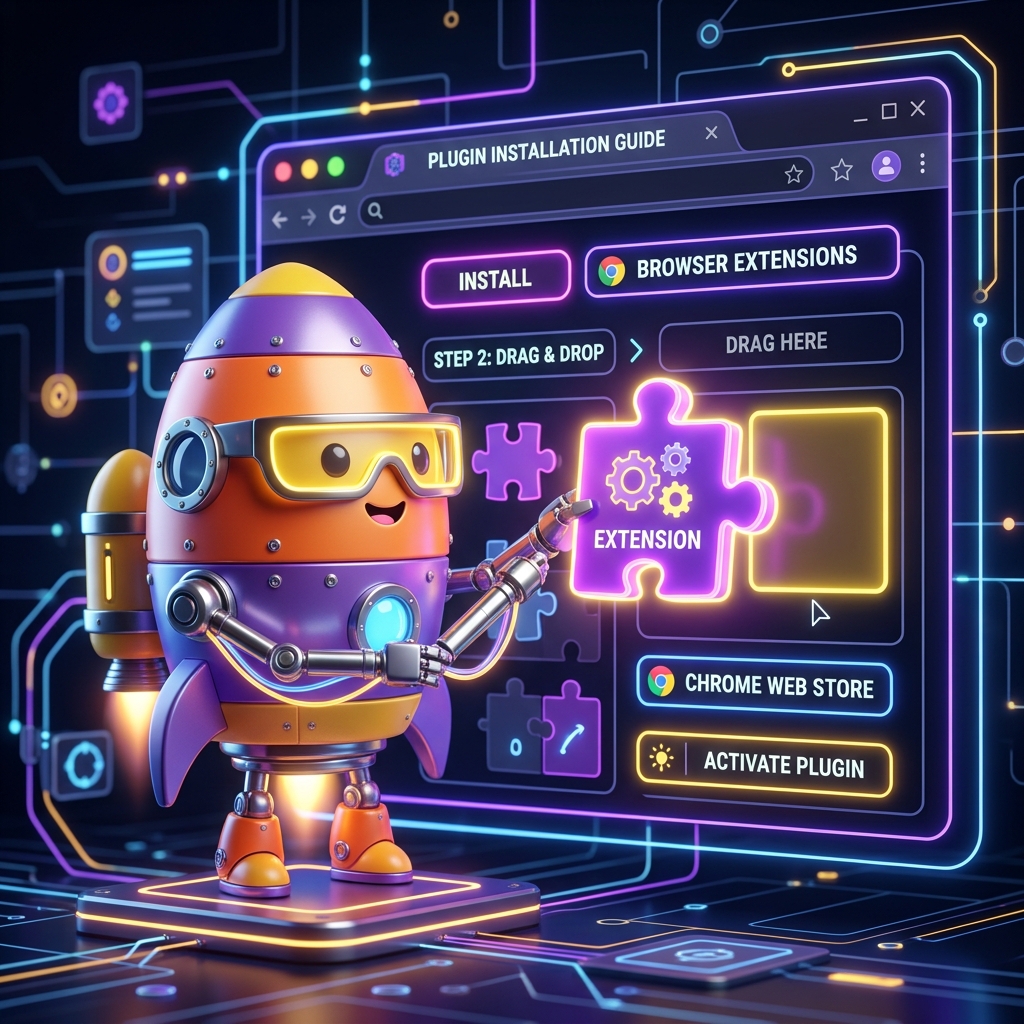 Mascote Rocket te ajudando a instalar